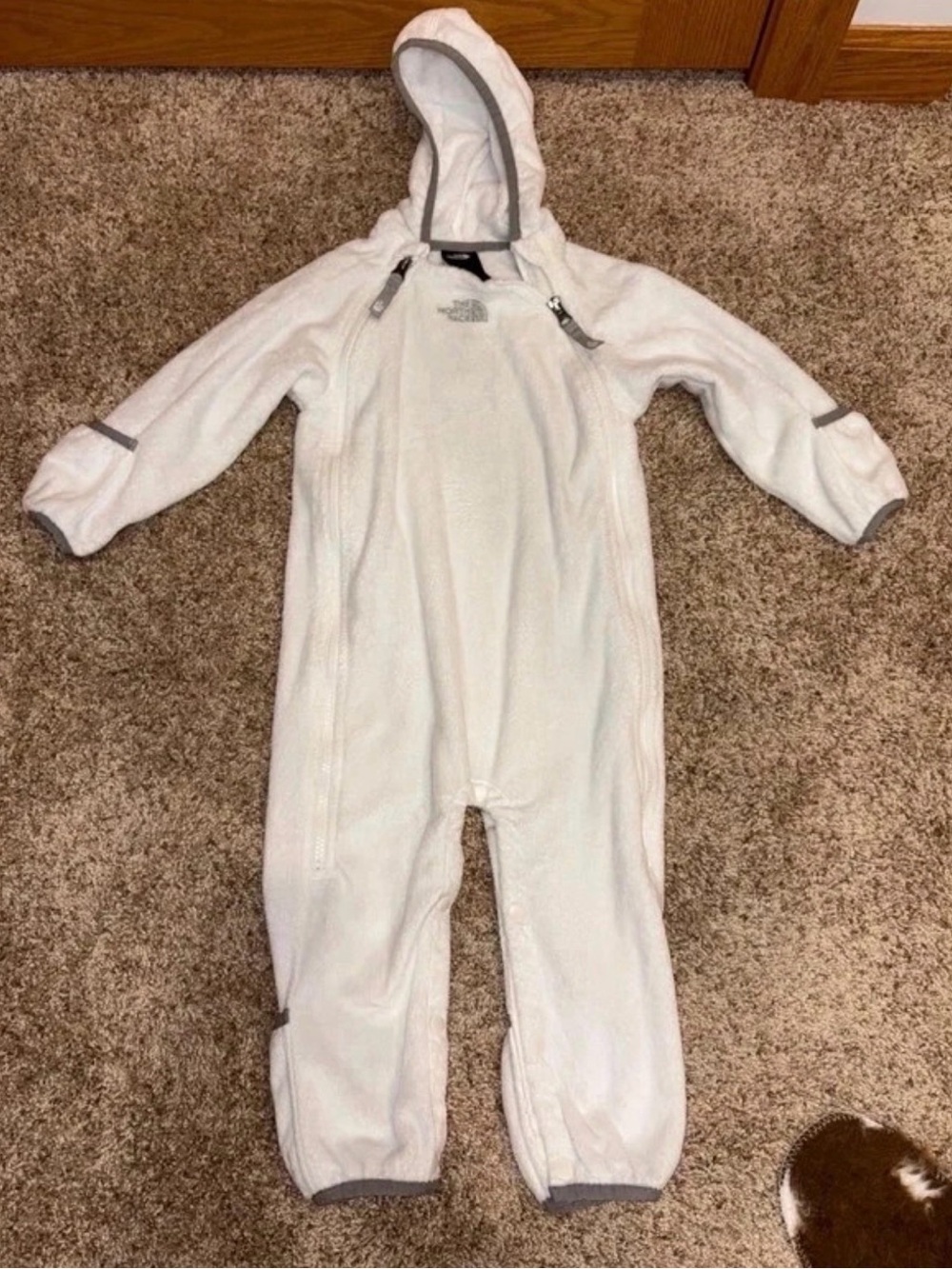The North Face 12-18 Month White/Grey Hooded Fleece One-Piece Coverall